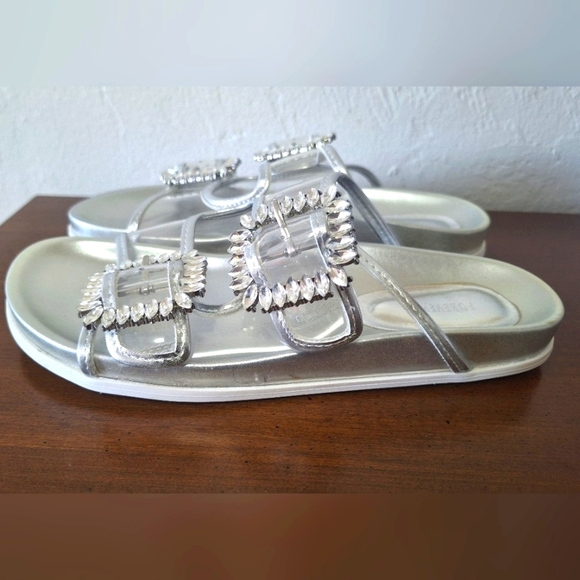 Forever 21 Transparent Crystal Rhinestones Double Strap Women's Slippers Size 6 - Picture 2 of 7